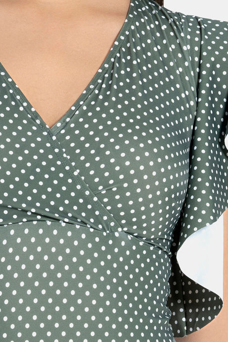 Amante Nylon Slip-On Maillot - Olive Polka Print — image 5